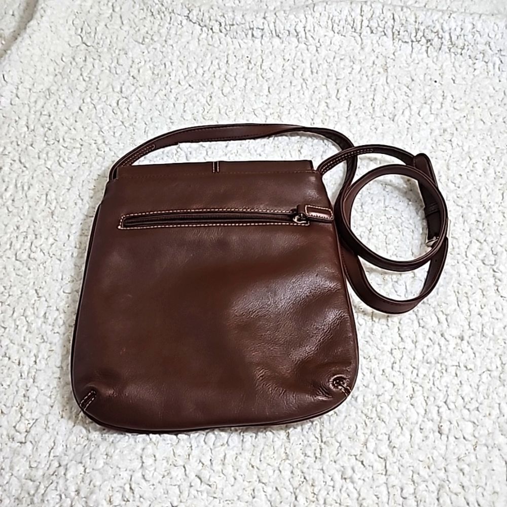 Charter Club Brown Leather Flap Over Shoulder Bag - Picture 3 of 9